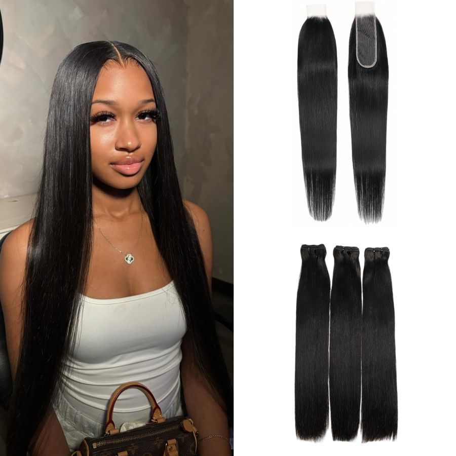 WOWANGEL 2x6 Skinlike Real HD Lace Closure with 3 Bundles Straight