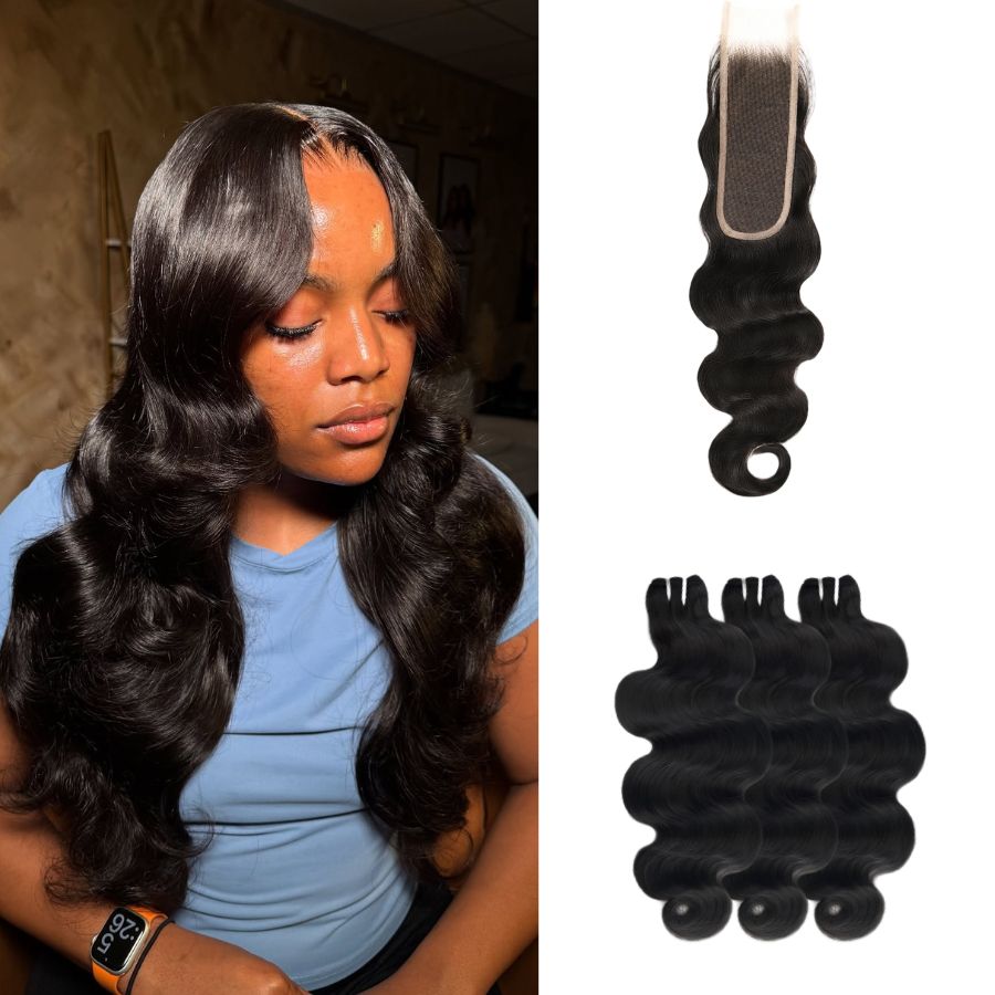 WOWANGEL 2x6 Skinlike Real HD Lace Closure with 3 Bundles Body Wave