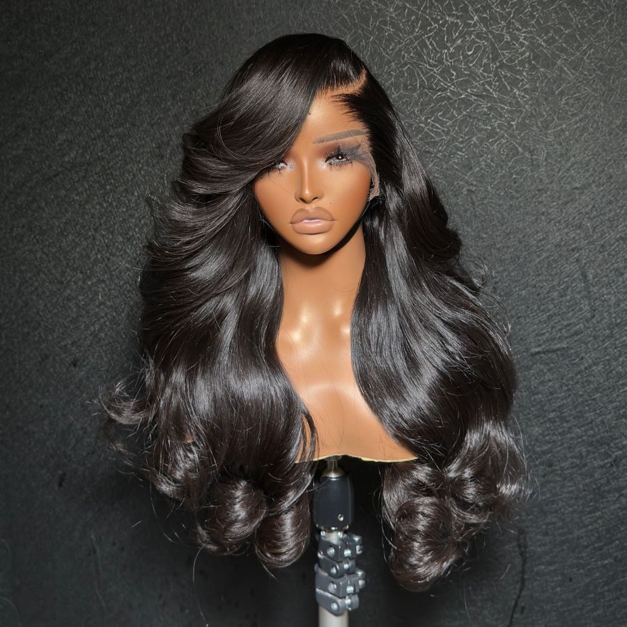 WOWANGEL Jet Black Color 13x4 HD Lace Full Frontal Wigs Body Wave