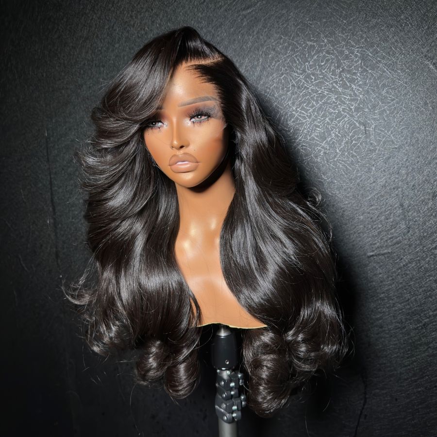 WOWANGEL Jet Black Color 13x4 HD Lace Full Frontal Wigs Body Wave