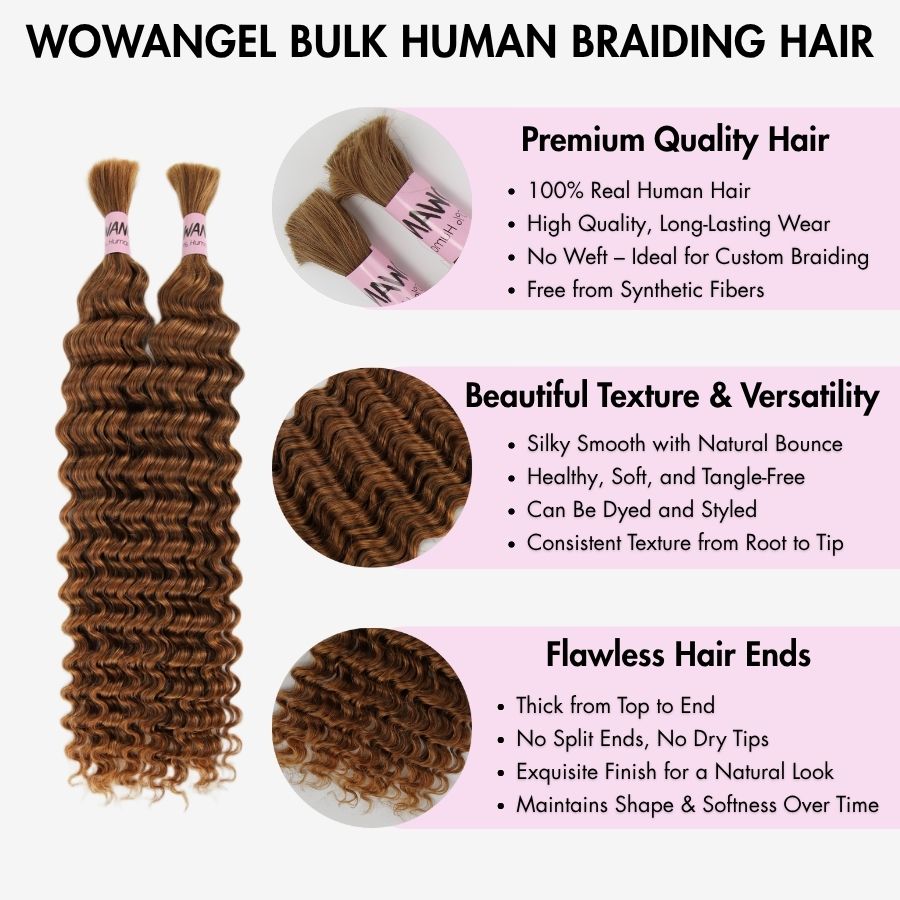 WOWANGEL 30# Color Human Braiding Hair For Boho Braids Deep Wave 100g