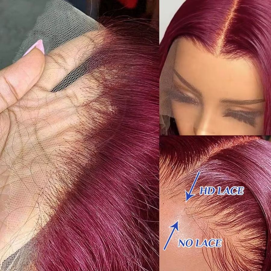 WOWANGEL Burgundy 99J 13x6 Skinlike Real HD Lace Wig Straight Short BOB