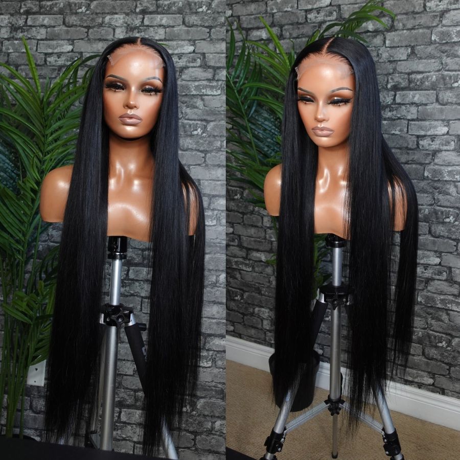 WOWANGEL 34 inch 13X6 HD Lace Full Frontal Wig Long Length Straight Wig