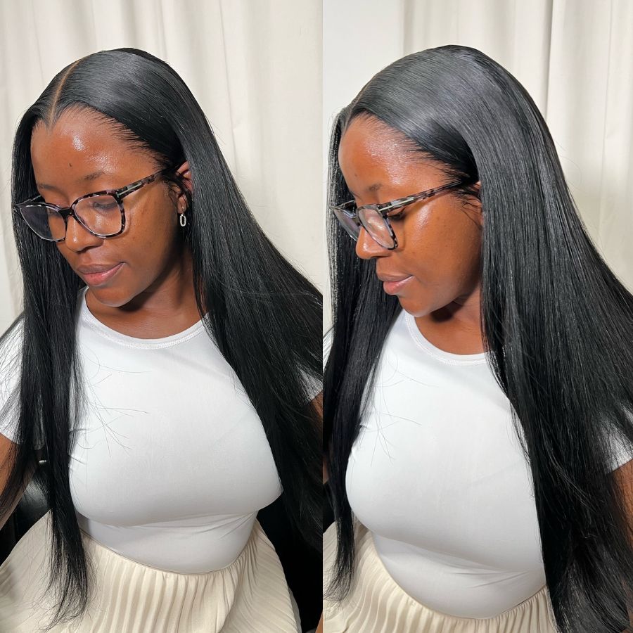 WOWANGEL Jet Black 13X6 Skinlike Real HD Lace Front Wig Silk Straight