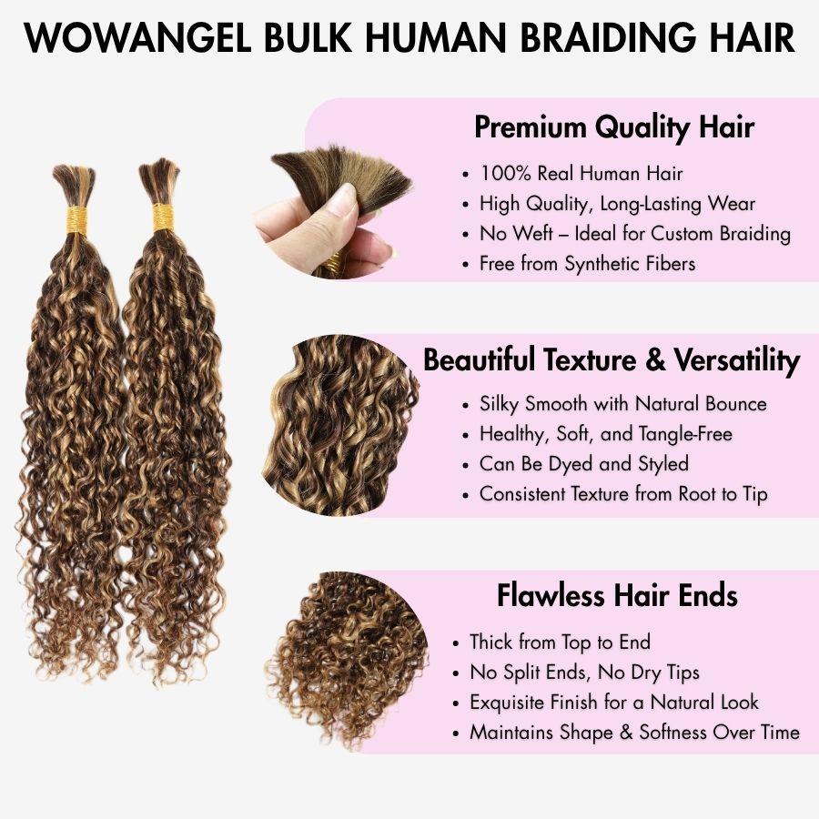 WOWANGEL 27 Honigblondes Echthaar zum Flechten für Boho-Zöpfe, Deep Wave, 100 g
