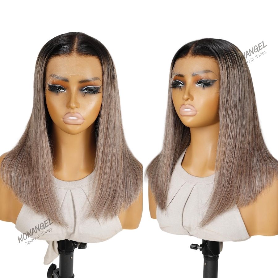 פאת WOWANGEL בצבע אפור אפרפר בוב Ombre 13X6 דמוית עור אמיתית HD