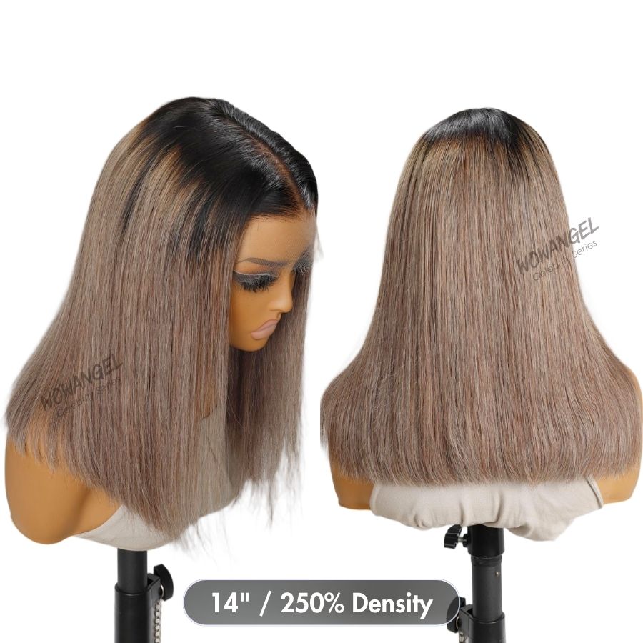 פאת WOWANGEL בצבע אפור אפרפר בוב Ombre 13X6 דמוית עור אמיתית HD