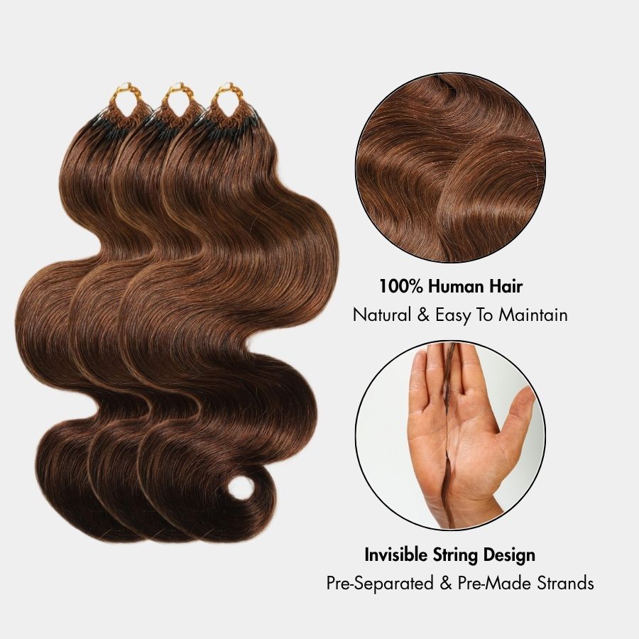 WOWANGEL Hellbraune Miracle Knots Häkelhaar-Extensions, vorgefertigte Feder-Häkelhaar-Extensions, Wasserwelle