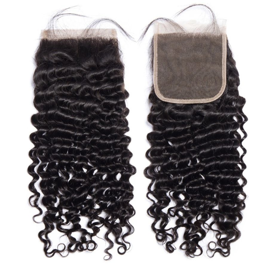 Lace Closure Only, 4x4 Transparent Lace Closure Piece Deep Curly