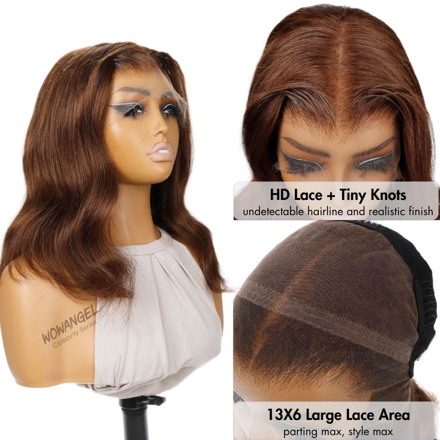 WOWANGEL Hellbraune 13x6 Skinlike Real HD Lace Perücke Kurzwellige BOB