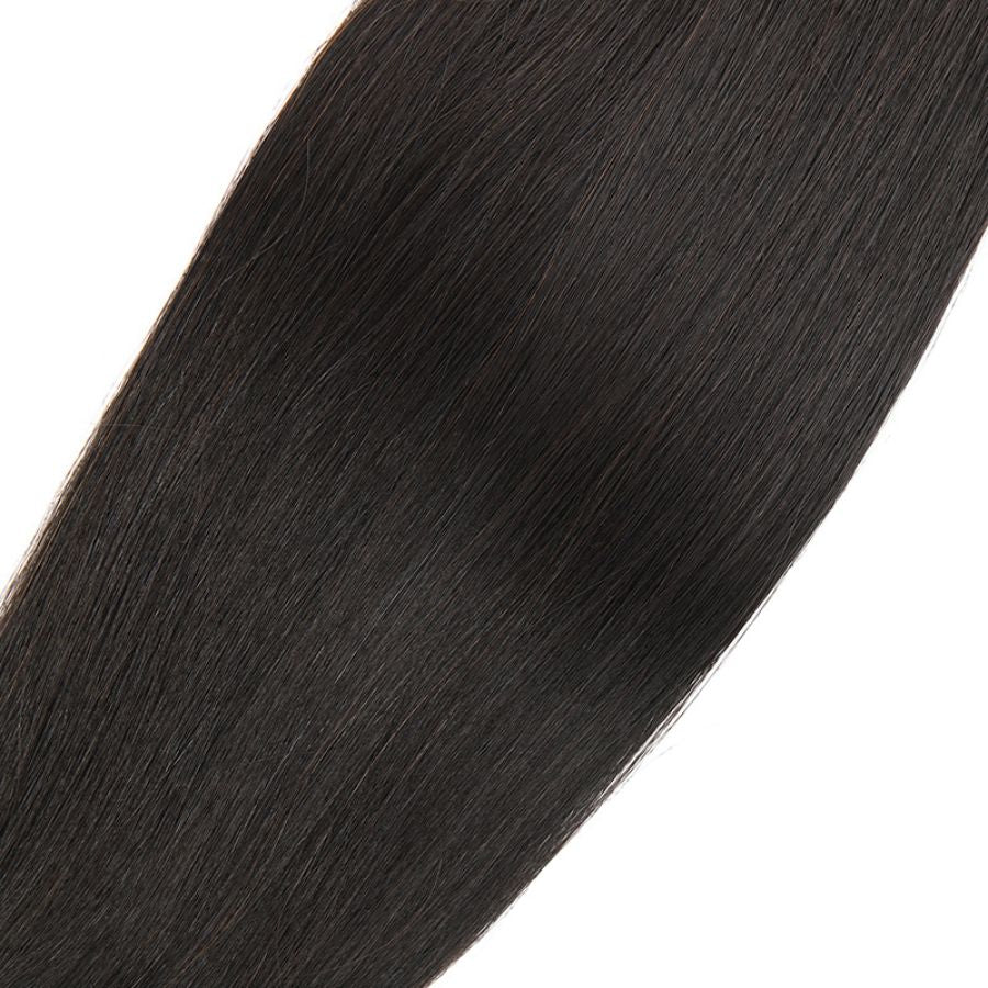 Close-up of WOWANGEL premium raw straight hair bundle. Smooth, silky black hair with a natural shine for a flawless extension look.