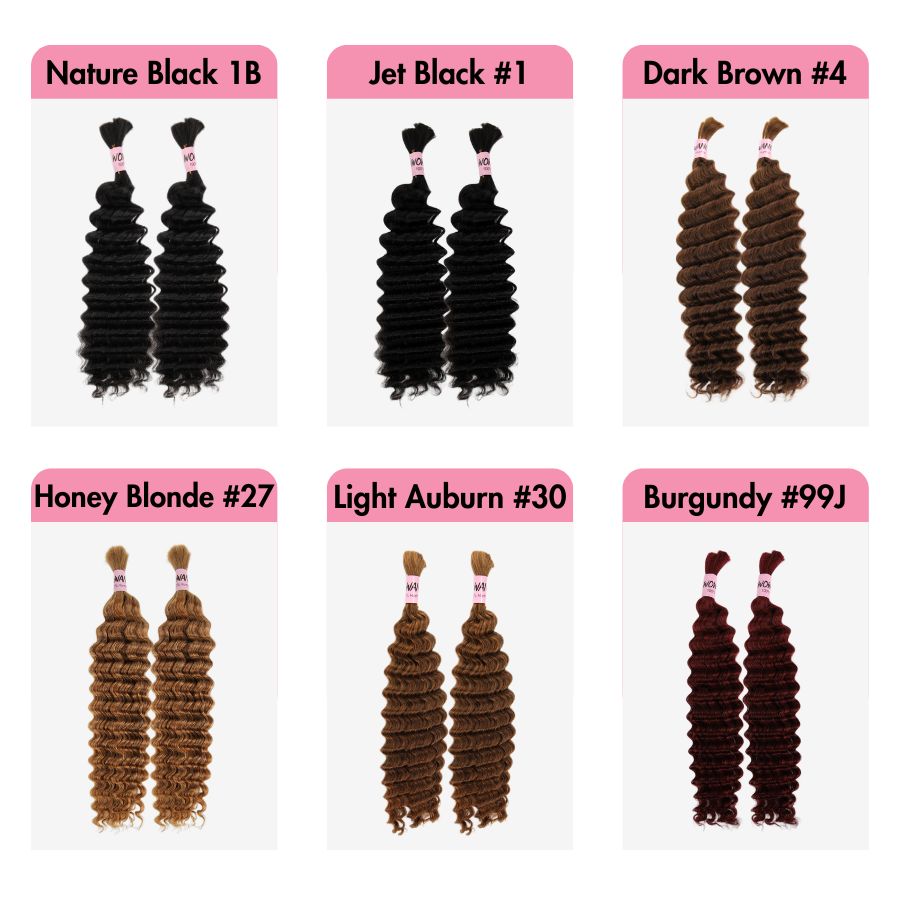 WOWANGEL 99J/Brown/Jet Black Color Human Braiding Hair For Boho Braids Deep Wave 100g