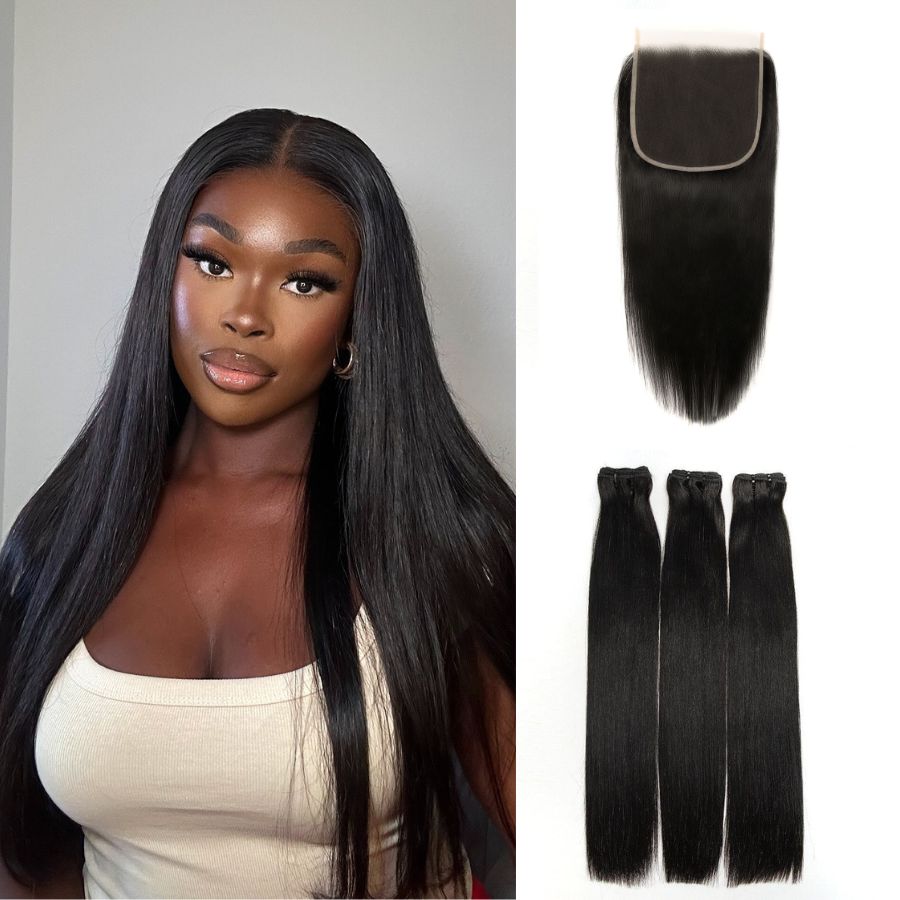 WOWANGEL 5x5 Skinlike Real HD Lace Closure with 3 Bundles Straight