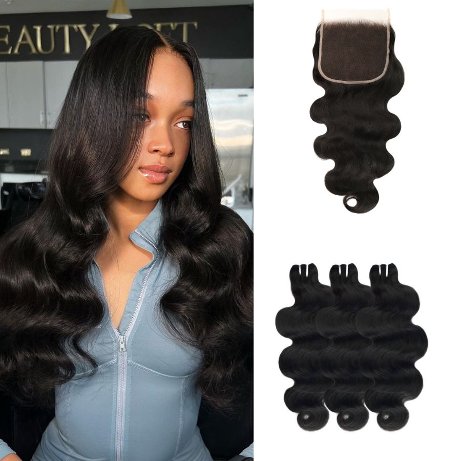 WOWANGEL 5x5 Skinlike Real HD Lace Closure with 3 Bundles Body Wave
