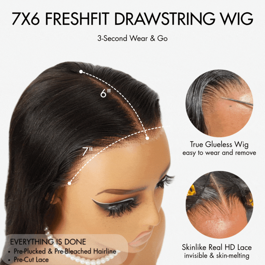 WOWANGEL 7X6 Drawstring Glueless Wigs Kinky Straight Wear Go HD Lace Wigs
