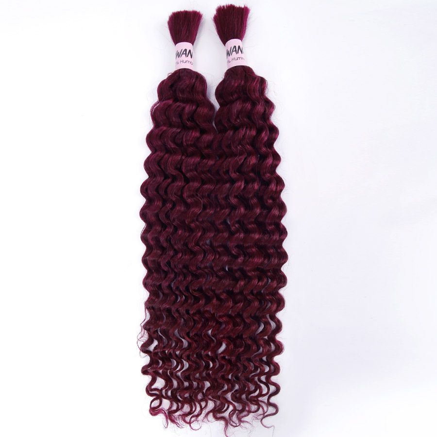 WOWANGEL 99J Burgundy Color Bulk Human Hair for Braiding Deep Wave 50g/bundle *2