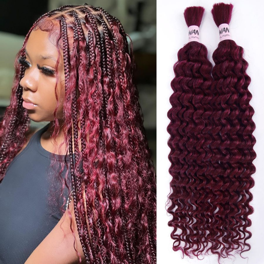 Burgundy deep wave human hair braiding style