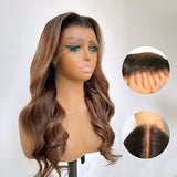 Peruca frontal completa WOWANGEL loira com madeixas, renda HD 13x6, ondulada, com linha capilar pré-desbastada.