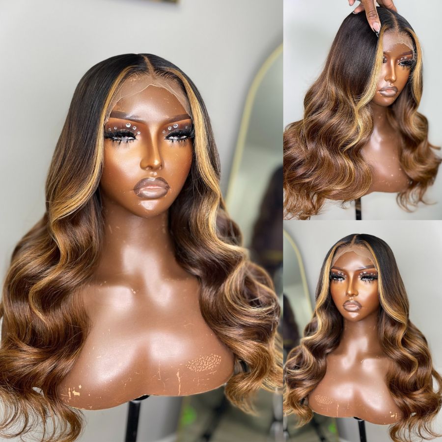 WOWANGEL Blonde Highlight 13x4 HD Lace Full Frontal Wigs Body Wave