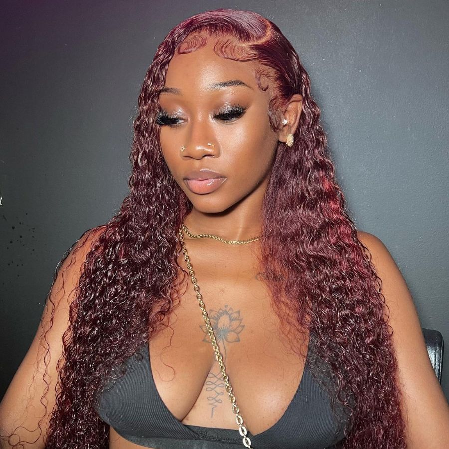 WOWANGEL 99J Burgundy Pre Everything 13X6 Lace Front Wigs Curly Hair