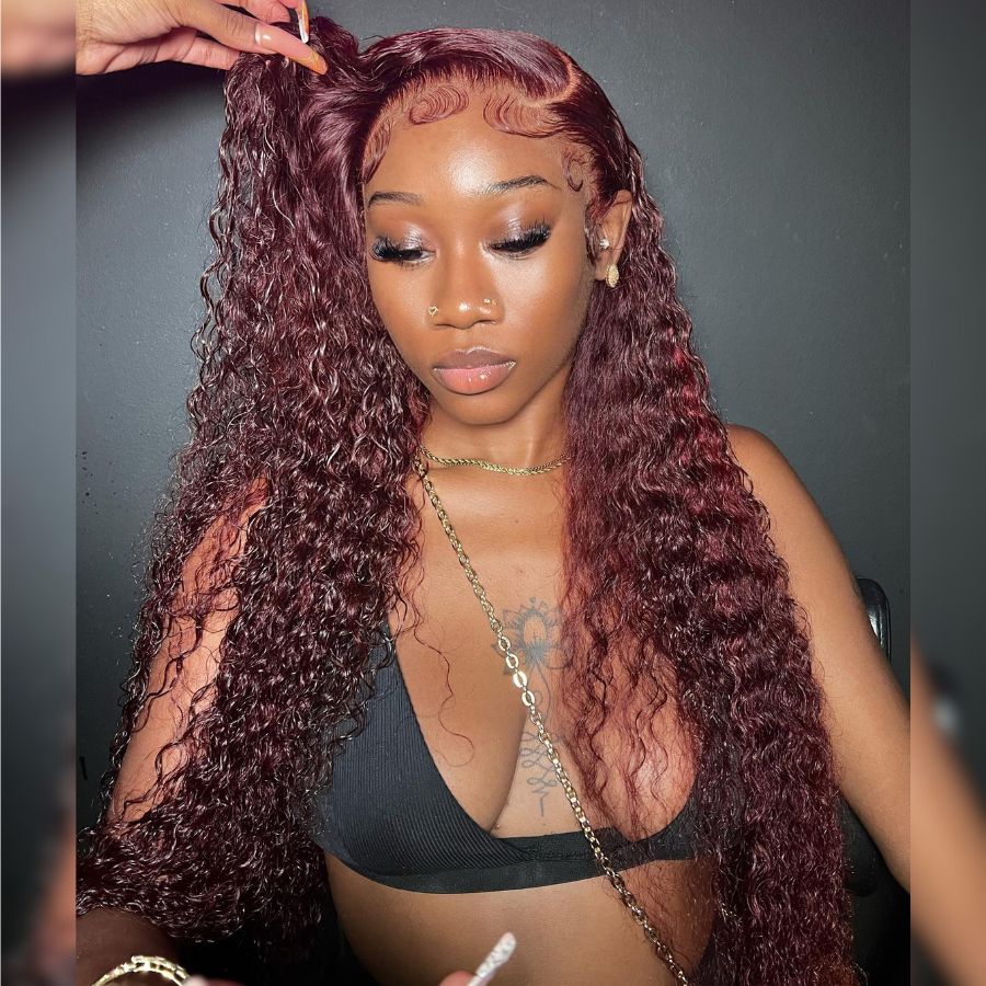WOWANGEL 99J Burgundy Pre Everything 13X6 Lace Front Wigs Curly Hair