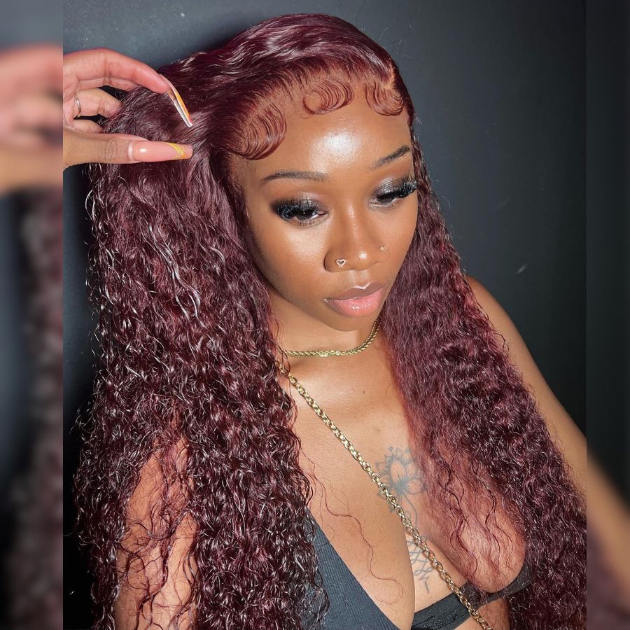 WOWANGEL 99J Burgundy Pre Everything 13X6 Lace Front Wigs Curly Hair