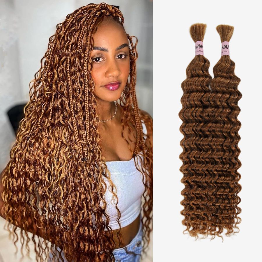 WOWANGEL 30# Color Human Braiding Hair For Boho Braids Deep Wave 100g