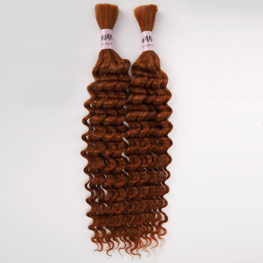 Ginger color deep wave human hair bundles for braiding.