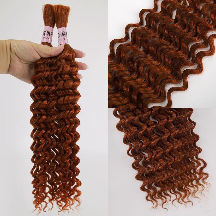 Close-up of ginger deep wave hair texture for braiding.