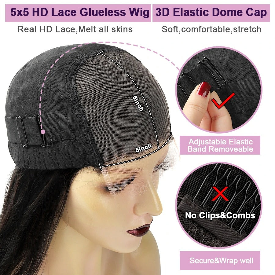 WOWANGEL Mix Highlight 5X5 HD Lace Closure Wig Glueless Wig Premium Raw Hair