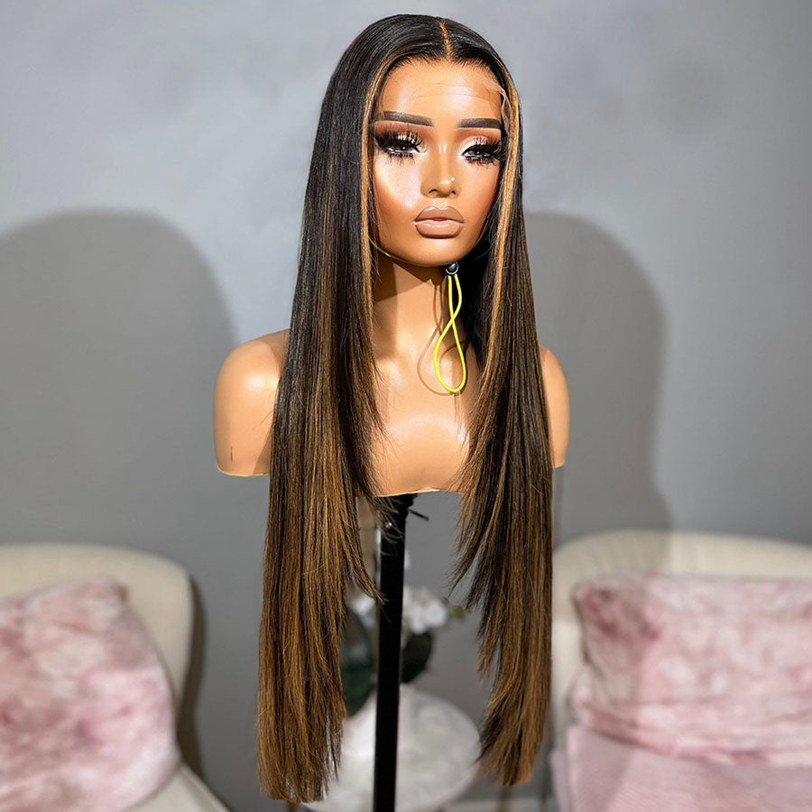WOWANGEL Layered Cut Highlight 13x6 Skinlike Real HD Lace Full Frontal Wig Middle Part