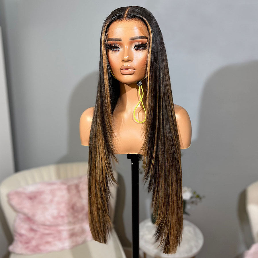 WOWANGEL Layered Cut Highlight 13x6 Skinlike Real HD Lace Full Frontal Wig Middle Part
