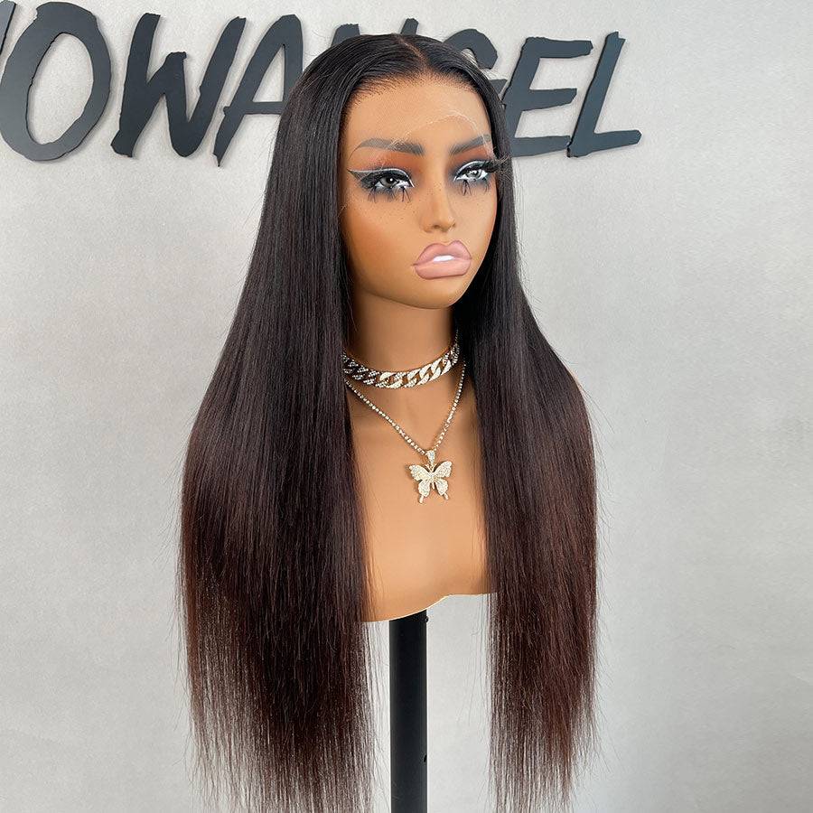 Front view of ombre silky straight 13x6 skinlike real HD lace front wig showcasing seamless blending and smooth texture.