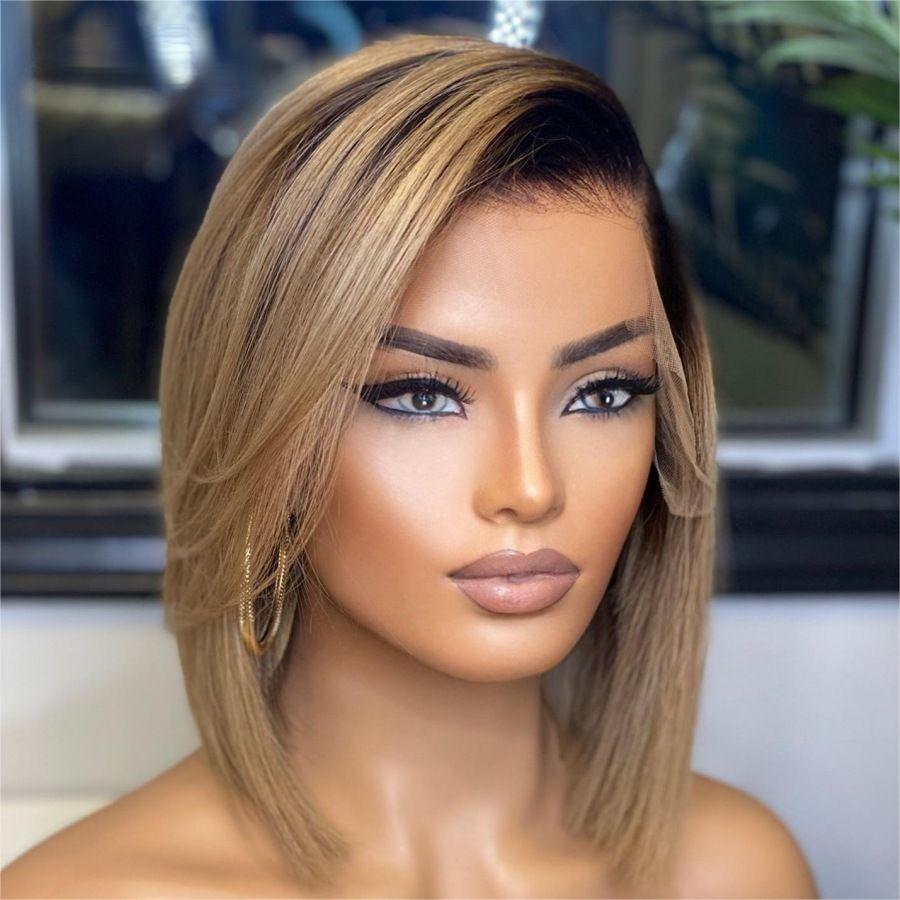 Ombre Blonde Wig Human Hair Straight Bob 13x4 HD Lace Front