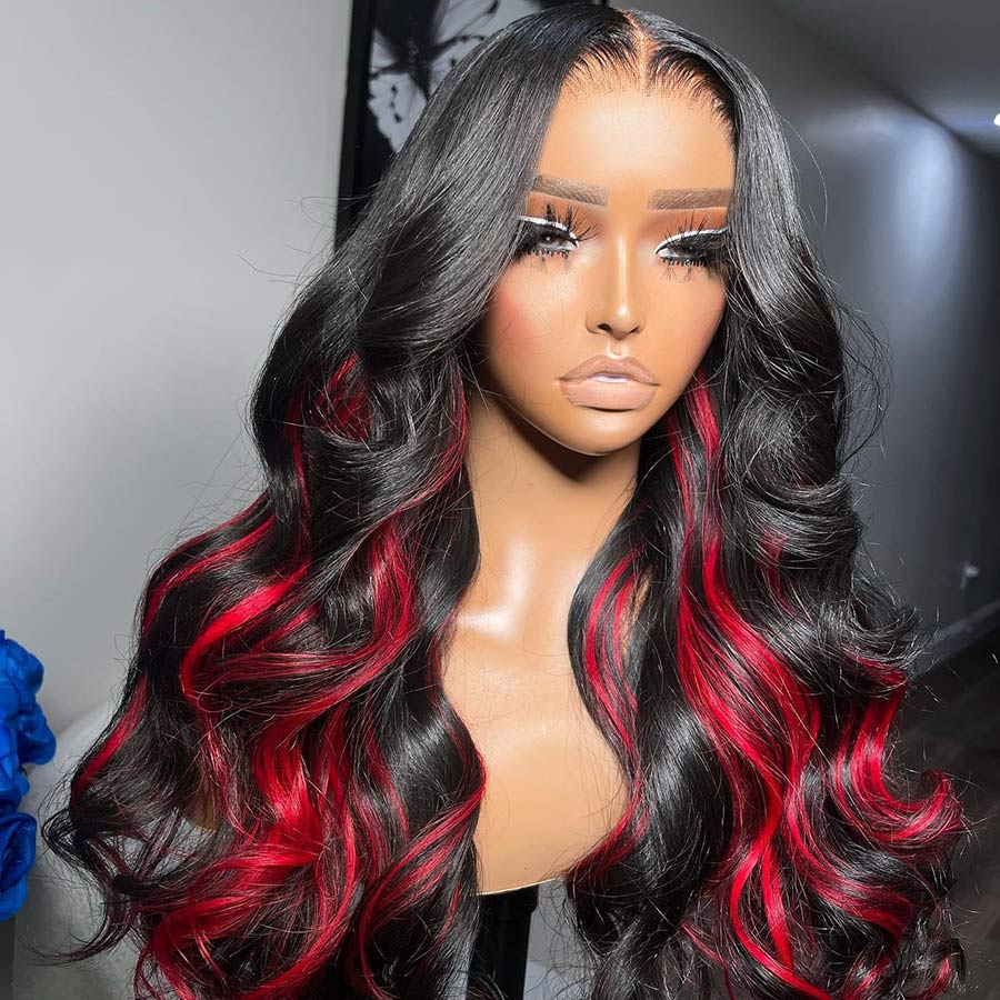 WOWANGEL Red Highlight 13X4 HD Lace Full Frontal Wig Body Wave Premium Raw Hair