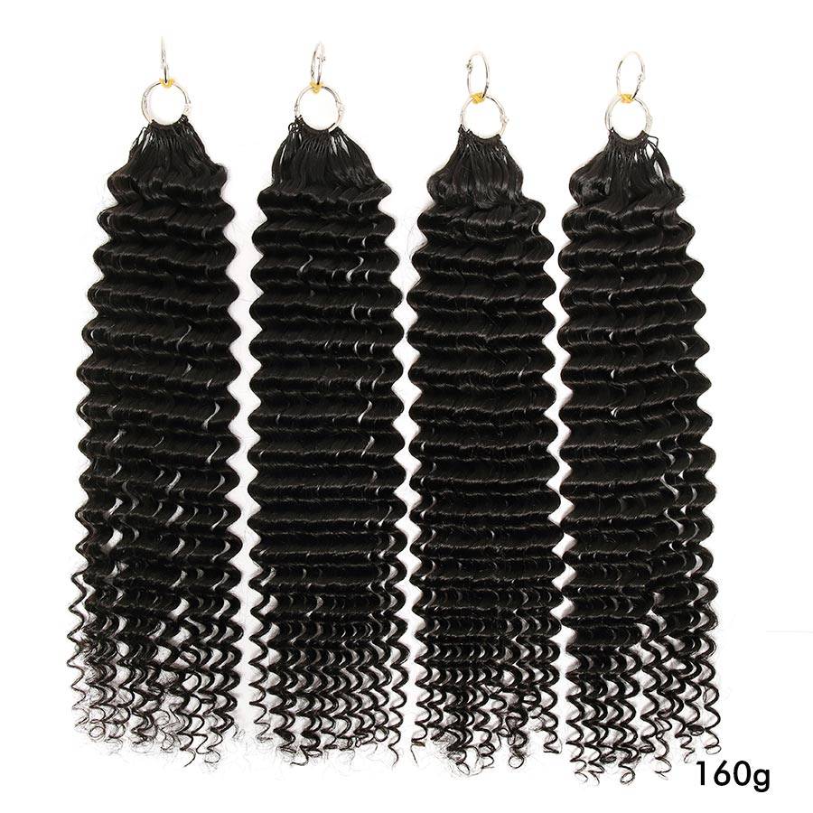 Four bundles of WOWANGEL Deep Curly Human Hair Extensions, 160g total, showcasing thick, defined curls ideal for crochet braiding styles.