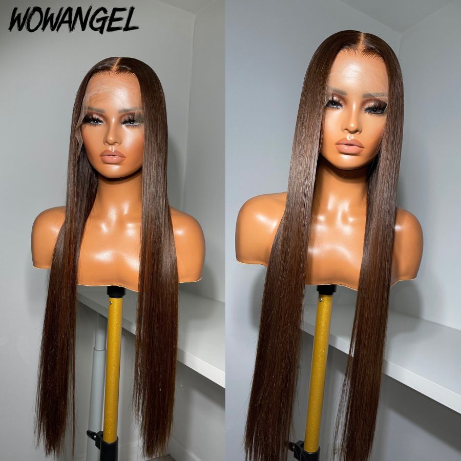 WOWANGEL Chestnut Brown Color 13X6 HD Lace Front Wigs Straight Closure Wig
