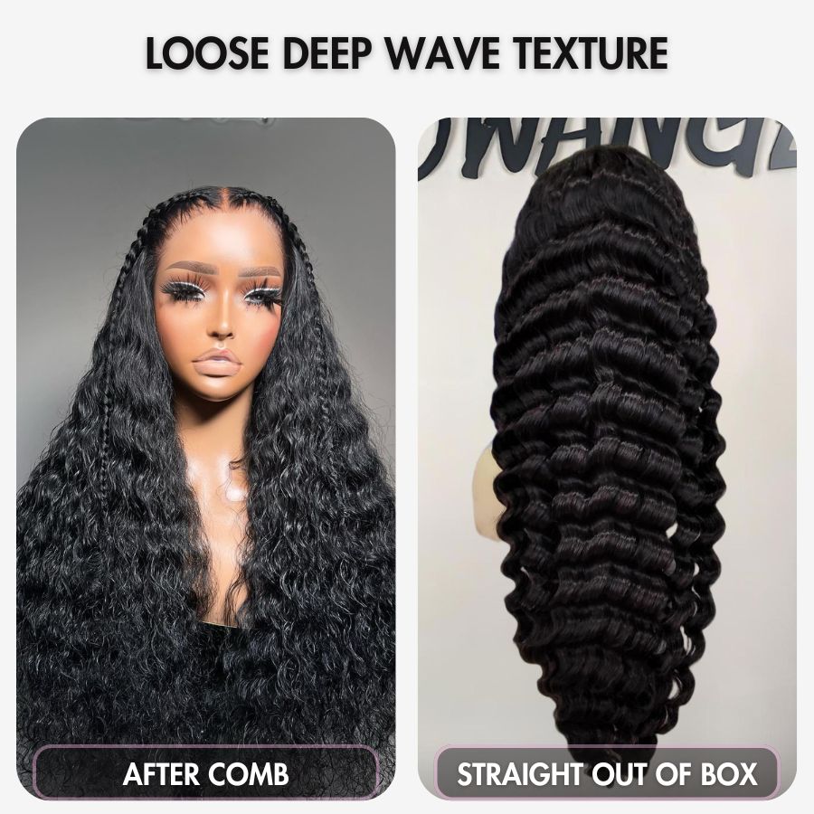 WOWANGEL 7X6 Drawstring Glueless Wigs Loose Deep Wave HD Lace Wigs