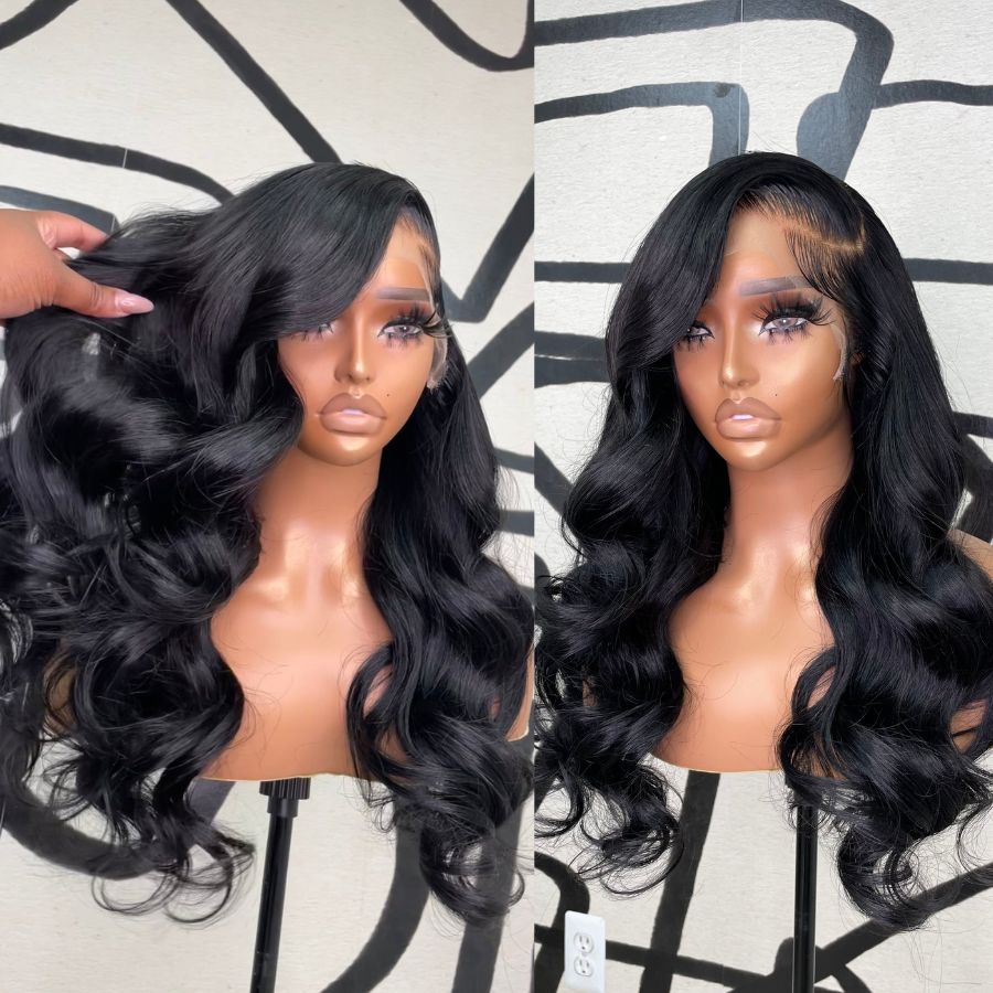 WOWANGEL Jet Black Color 13x4 HD Lace Full Frontal Wigs Body Wave