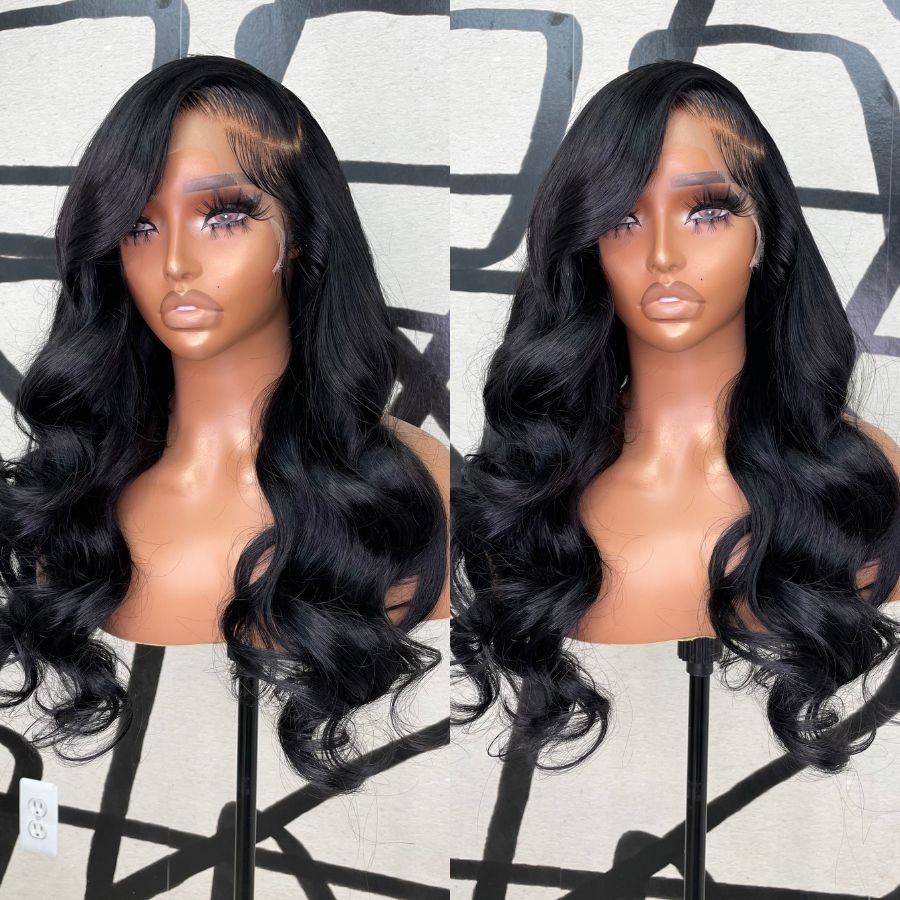 WOWANGEL Jet Black Color 13x4 HD Lace Full Frontal Wigs Body Wave