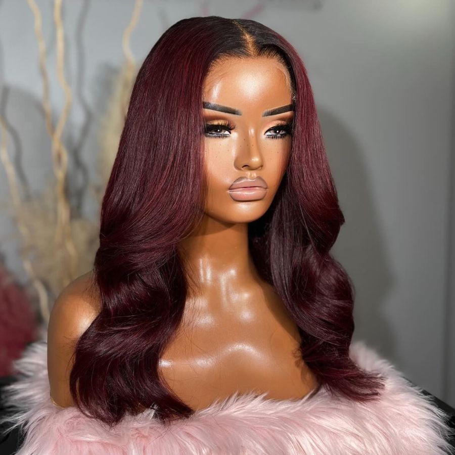 WOWANGEL Ombre Burgundy 6x6 HD Lace Closure Wig 99J Glueless Wig