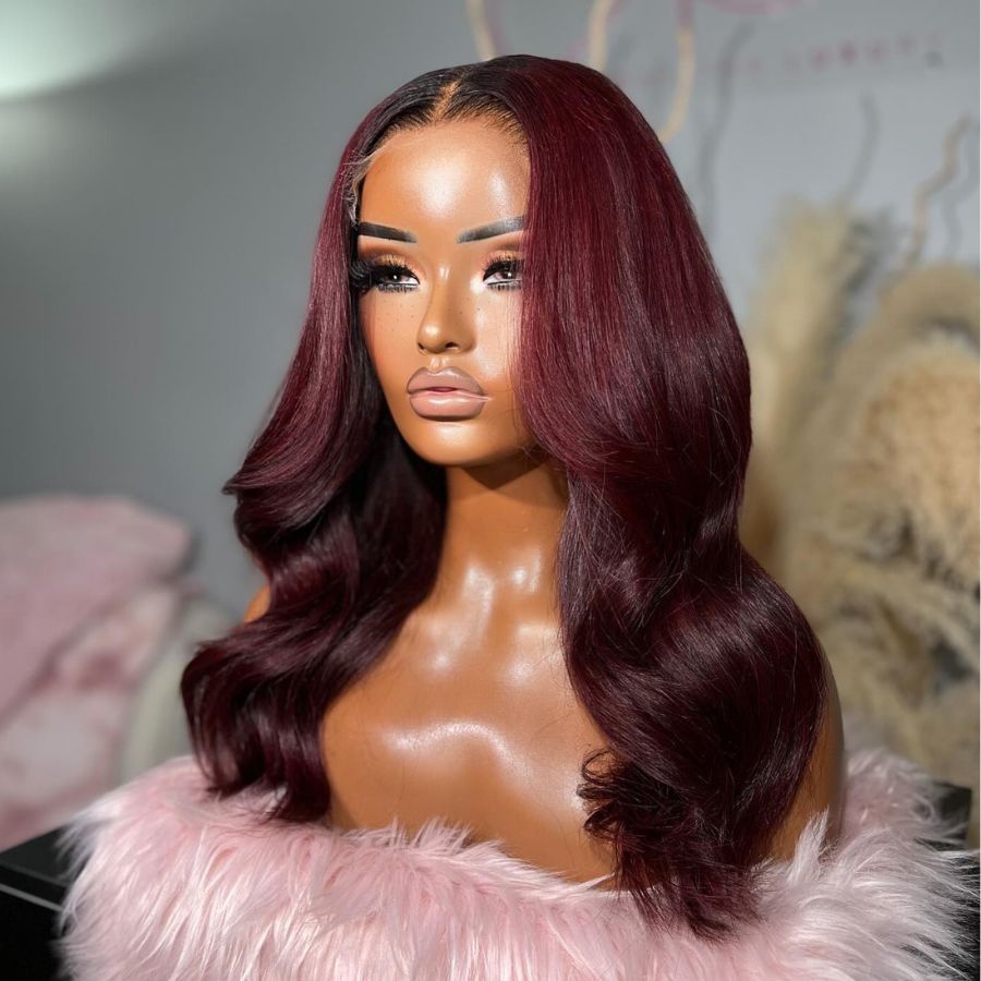 WOWANGEL Ombre Burgundy 6x6 HD Lace Closure Wig 99J Glueless Wig