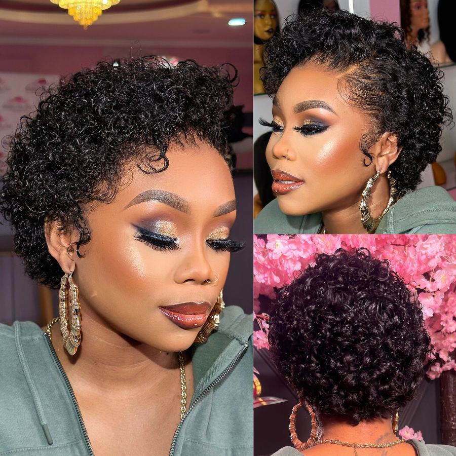 WOWANGEL short curly pixie bob wig with HD lace frontal