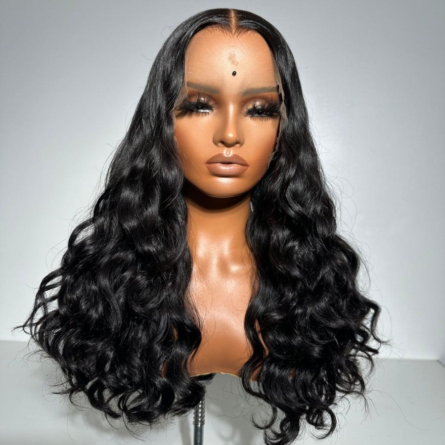 WOWANGEL Wavy HD Lace 13X6 Wig with 100% human hair, featuring a natural pre-plucked hairline and soft, voluminous waves for a flawless look.