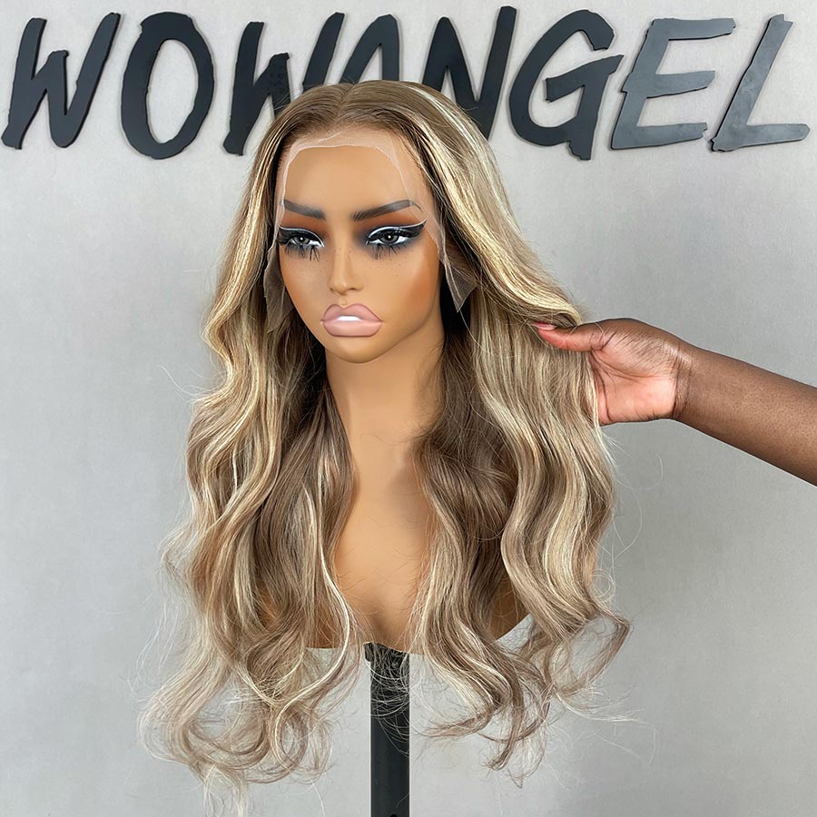 WOWANGEL Balayage Highlight Human Virgin Hair 13X6 HD Lace Full Frontal Wig