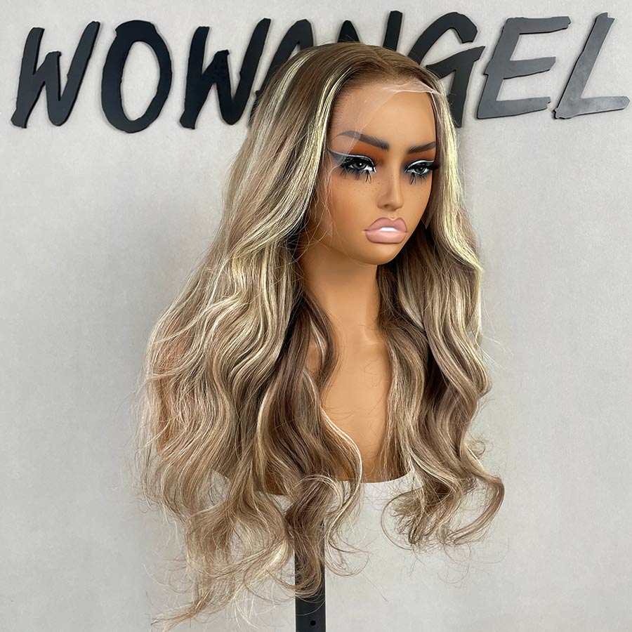 WOWANGEL Balayage Highlight Human Virgin Hair 13X6 HD Lace Full Frontal Wig