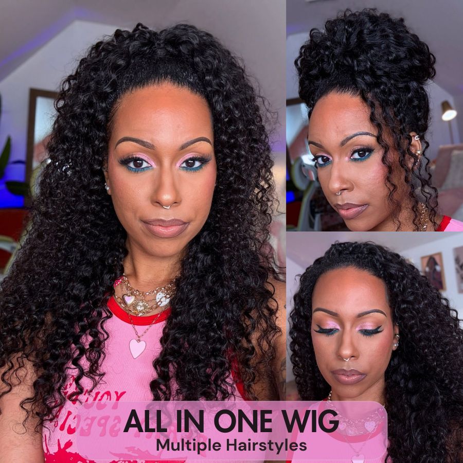 WOWANGEL Wear Go Half Wig Curly Seamless Flip Over Wigs Beginner Friendly