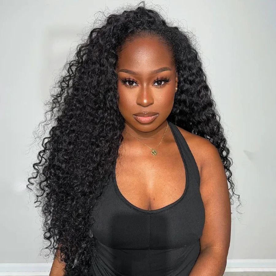 WOWANGEL Wear Go Half Wig Curly Seamless Flip Over Wigs Beginner Friendly