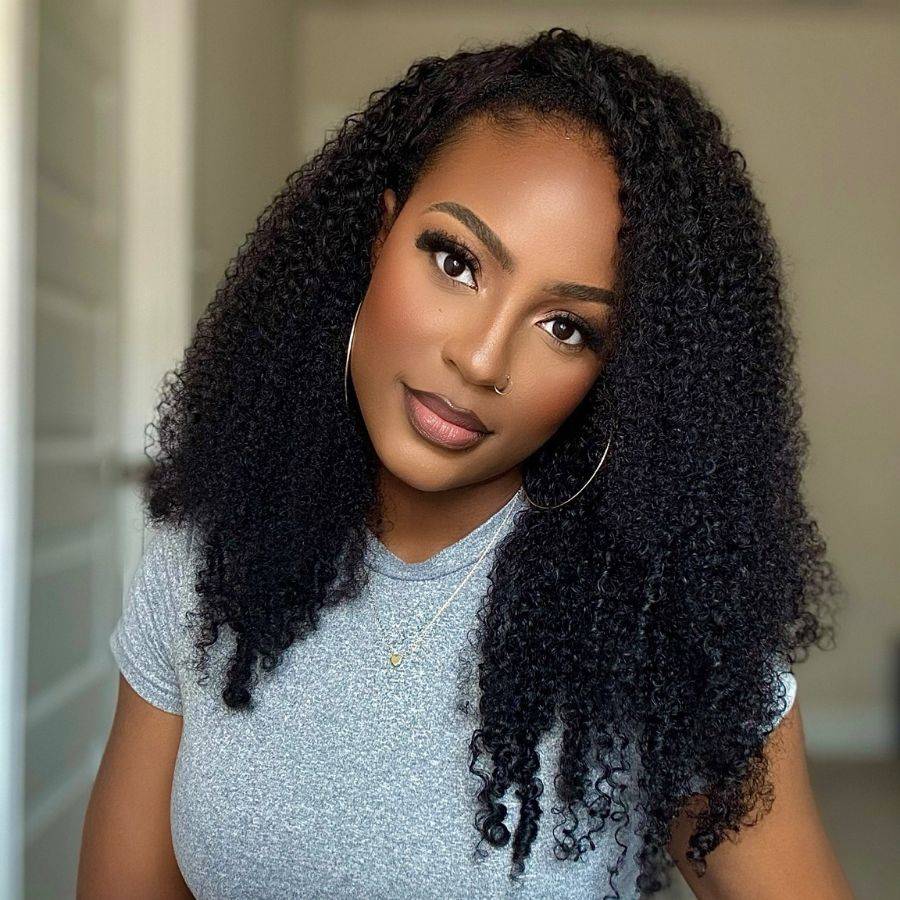 WOWANGEL Wear Go Half Wig Kinky Curly Seamless Flip Over Wigs Beginner Friendly