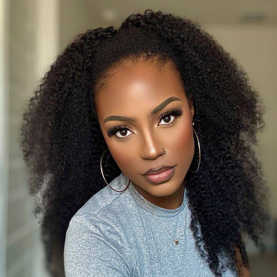 WOWANGEL Wear Go Half Wig Kinky Curly Seamless Flip Over Wigs Beginner Friendly